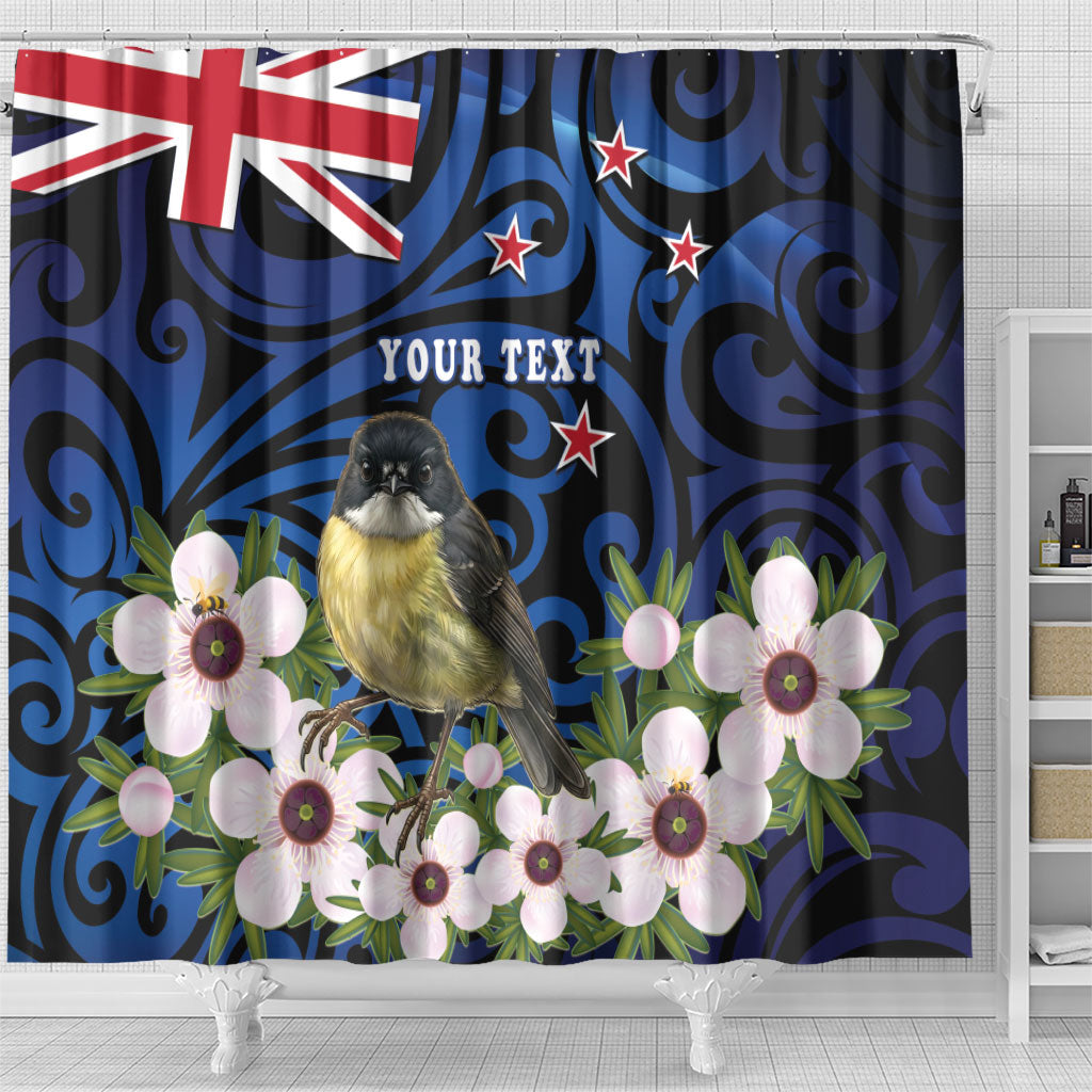 Tomtit New Zealand Personalised Shower Curtain Miromiro Manuka Flower Maori Pattern LT22 - Polynesian Pride