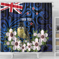 Tomtit New Zealand Personalised Shower Curtain Miromiro Manuka Flower Maori Pattern LT22 - Polynesian Pride