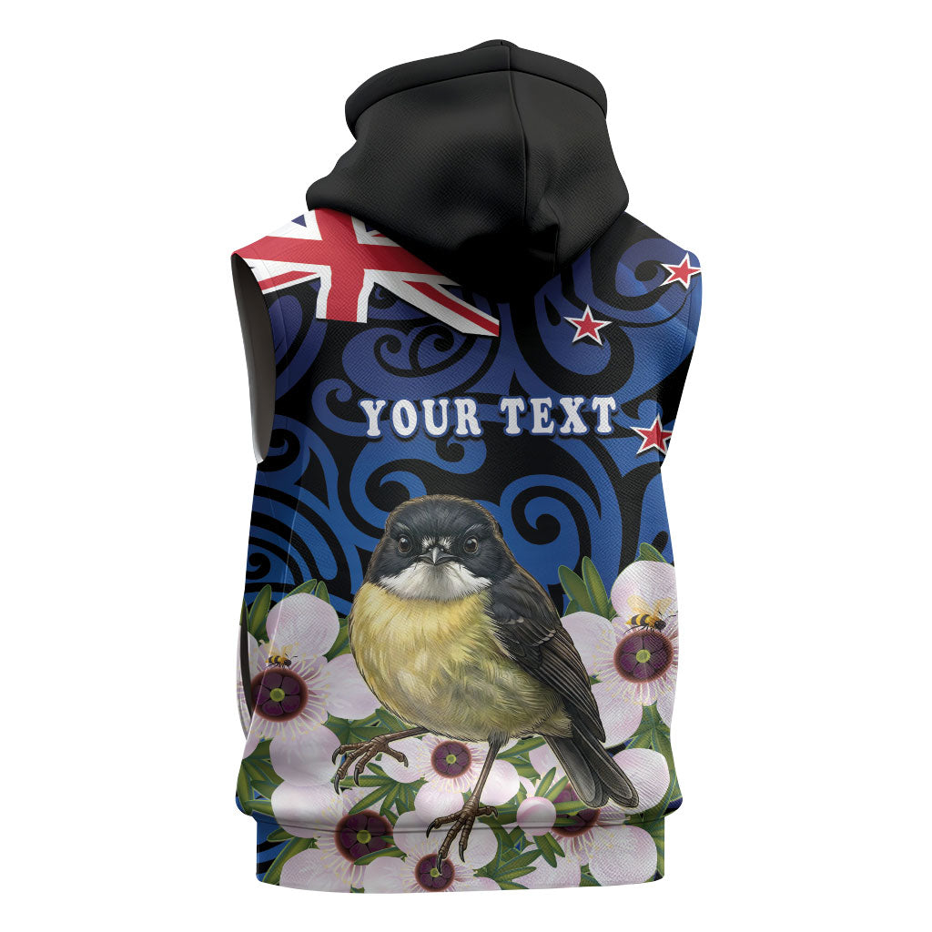 Tomtit New Zealand Personalised Sleeveless Hoodie Miromiro Manuka Flower Maori Pattern LT22 - Polynesian Pride