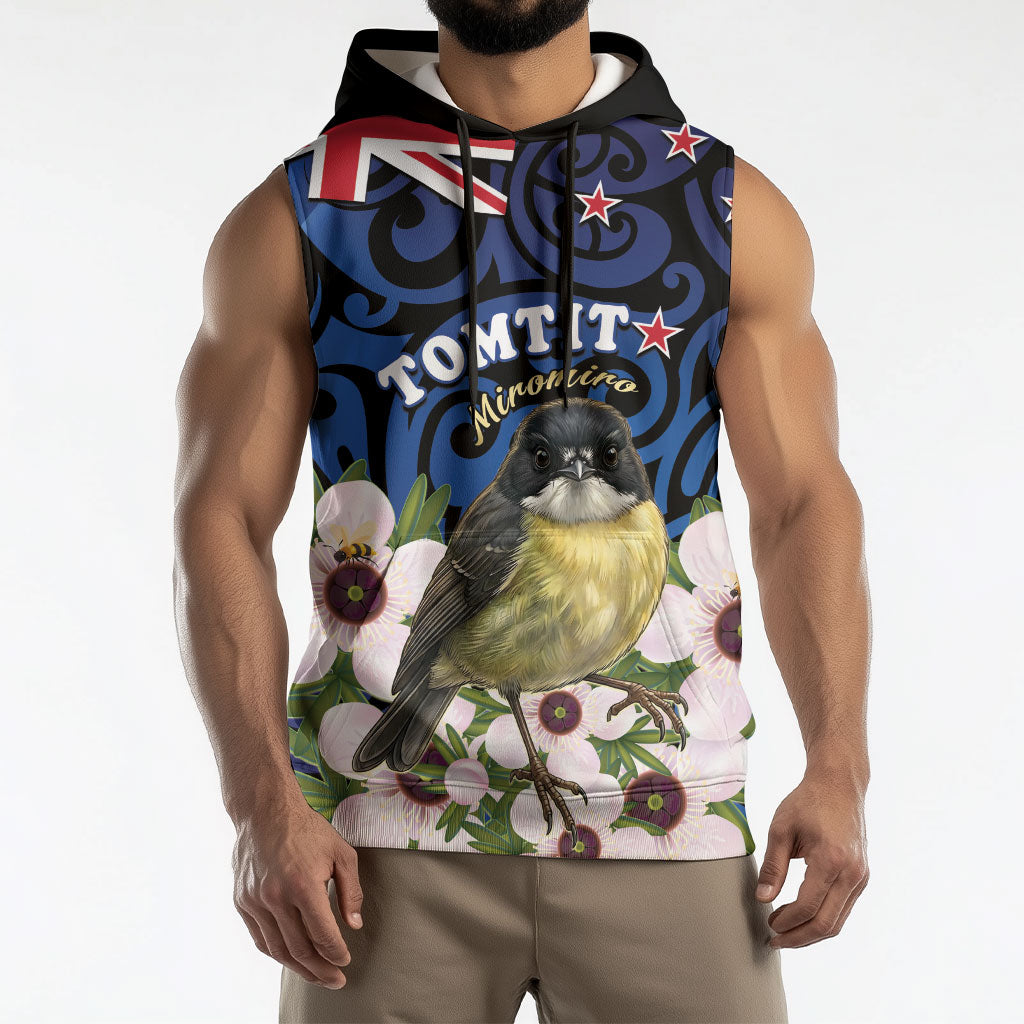 Tomtit New Zealand Personalised Sleeveless Hoodie Miromiro Manuka Flower Maori Pattern LT22 - Polynesian Pride