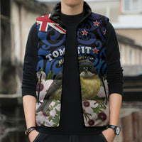 Tomtit New Zealand Personalised Sleeveless Puffer Jacket Miromiro Manuka Flower Maori Pattern LT22 - Polynesian Pride