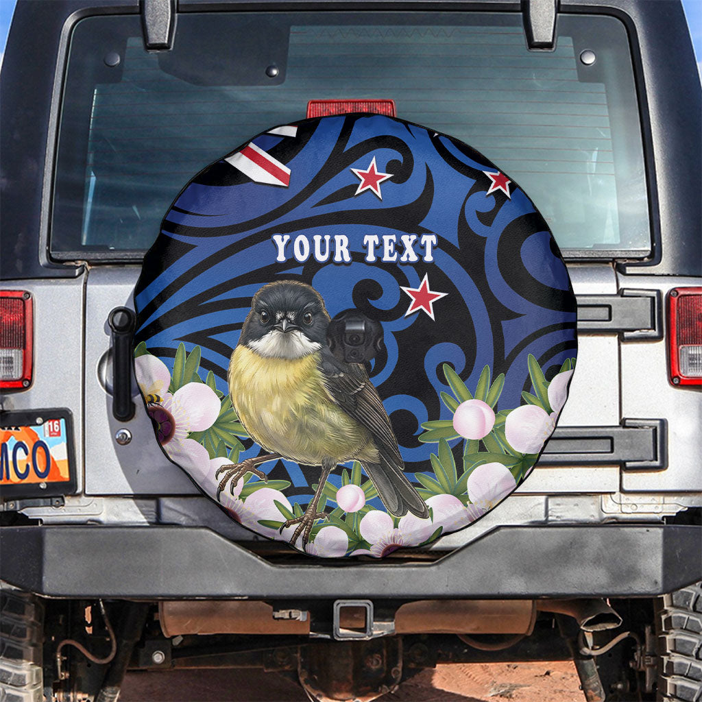Tomtit New Zealand Personalised Spare Tire Cover Miromiro Manuka Flower Maori Pattern LT22 Blue - Polynesian Pride