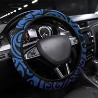 Tomtit New Zealand Steering Wheel Cover Miromiro Manuka Flower Maori Pattern LT22 Universal Fit Blue - Polynesian Pride