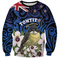 Tomtit New Zealand Personalised Sweatshirt Miromiro Manuka Flower Maori Pattern LT22 Unisex Blue - Polynesian Pride