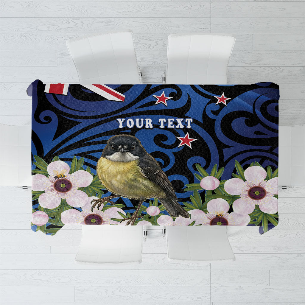 Tomtit New Zealand Personalised Tablecloth Miromiro Manuka Flower Maori Pattern LT22 Blue - Polynesian Pride