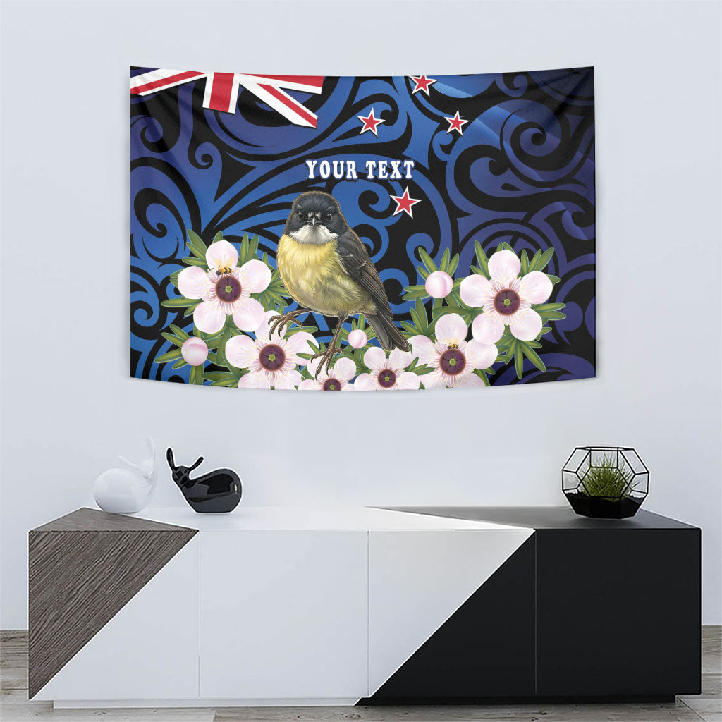 Tomtit New Zealand Personalised Tapestry Miromiro Manuka Flower Maori Pattern LT22 - Polynesian Pride