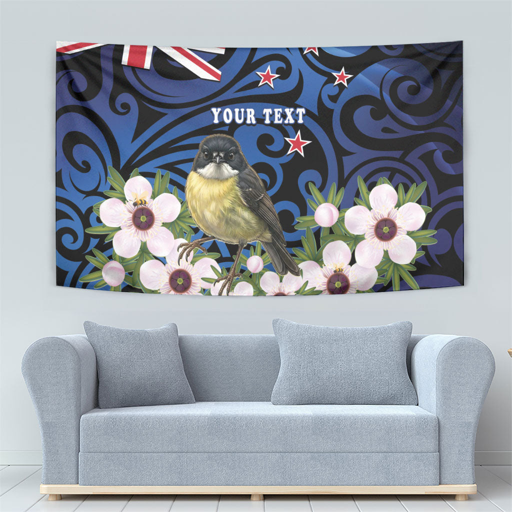 Tomtit New Zealand Personalised Tapestry Miromiro Manuka Flower Maori Pattern LT22 - Polynesian Pride