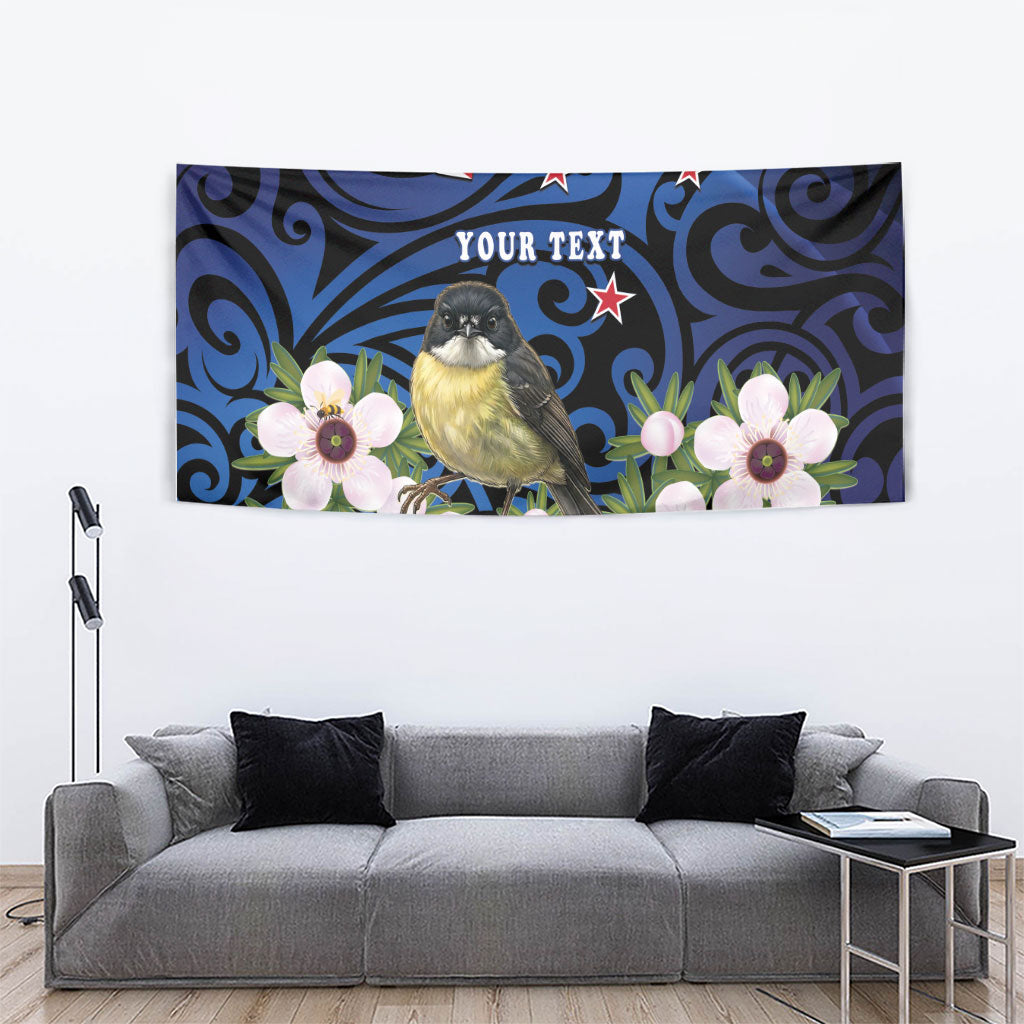 Tomtit New Zealand Personalised Tapestry Miromiro Manuka Flower Maori Pattern LT22 - Polynesian Pride