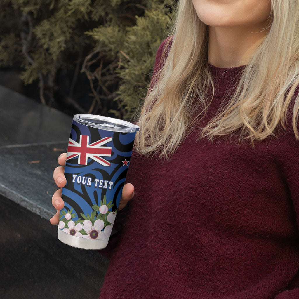 Tomtit New Zealand Personalised Tumbler Cup Miromiro Manuka Flower Maori Pattern