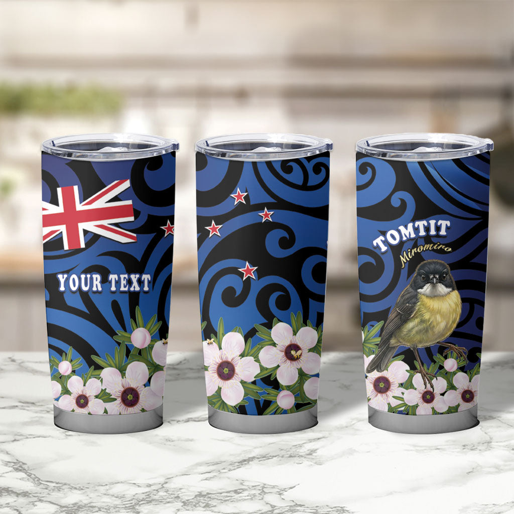 Tomtit New Zealand Personalised Tumbler Cup Miromiro Manuka Flower Maori Pattern