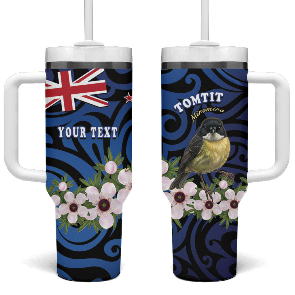 Tomtit New Zealand Personalised Tumbler With Handle Miromiro Manuka Flower Maori Pattern LT22 One Size: 40 oz Blue - Polynesian Pride