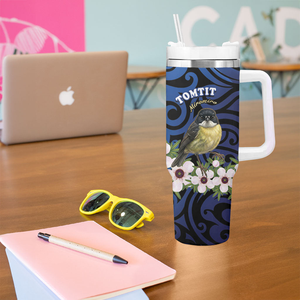 Tomtit New Zealand Personalised Tumbler With Handle Miromiro Manuka Flower Maori Pattern LT22 - Polynesian Pride