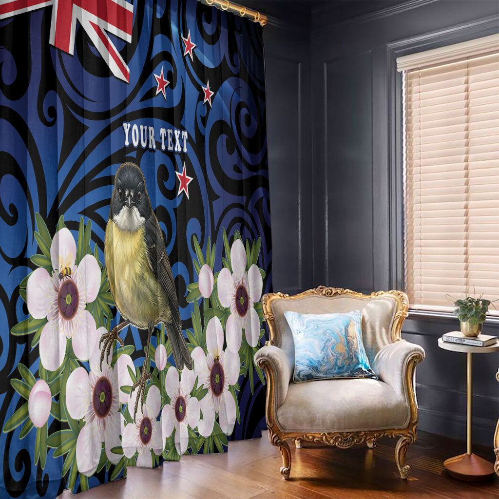 Tomtit New Zealand Personalised Window Curtain Miromiro Manuka Flower Maori Pattern LT22 - Polynesian Pride