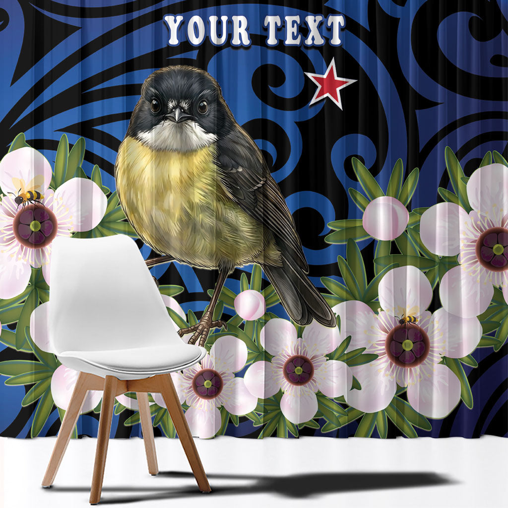 Tomtit New Zealand Personalised Window Curtain Miromiro Manuka Flower Maori Pattern LT22 - Polynesian Pride