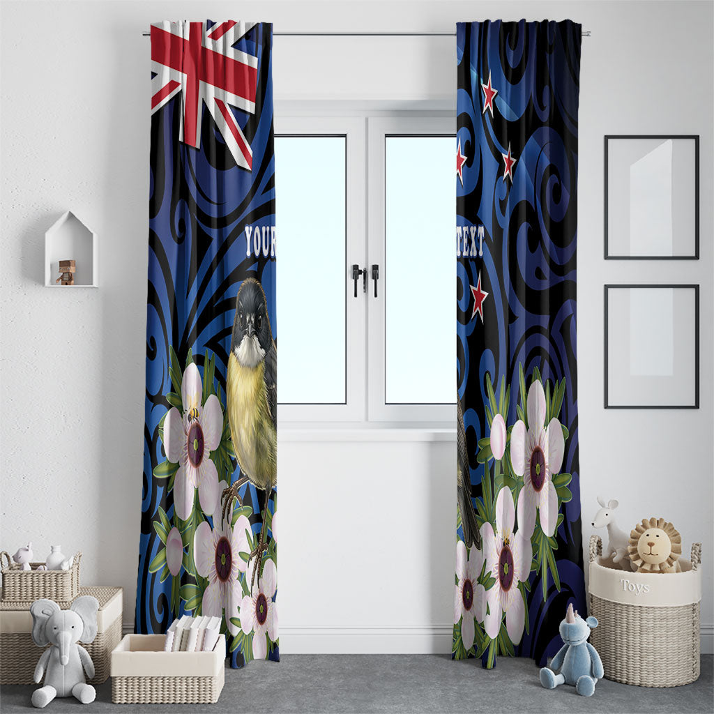 Tomtit New Zealand Personalised Window Curtain Miromiro Manuka Flower Maori Pattern LT22 - Polynesian Pride