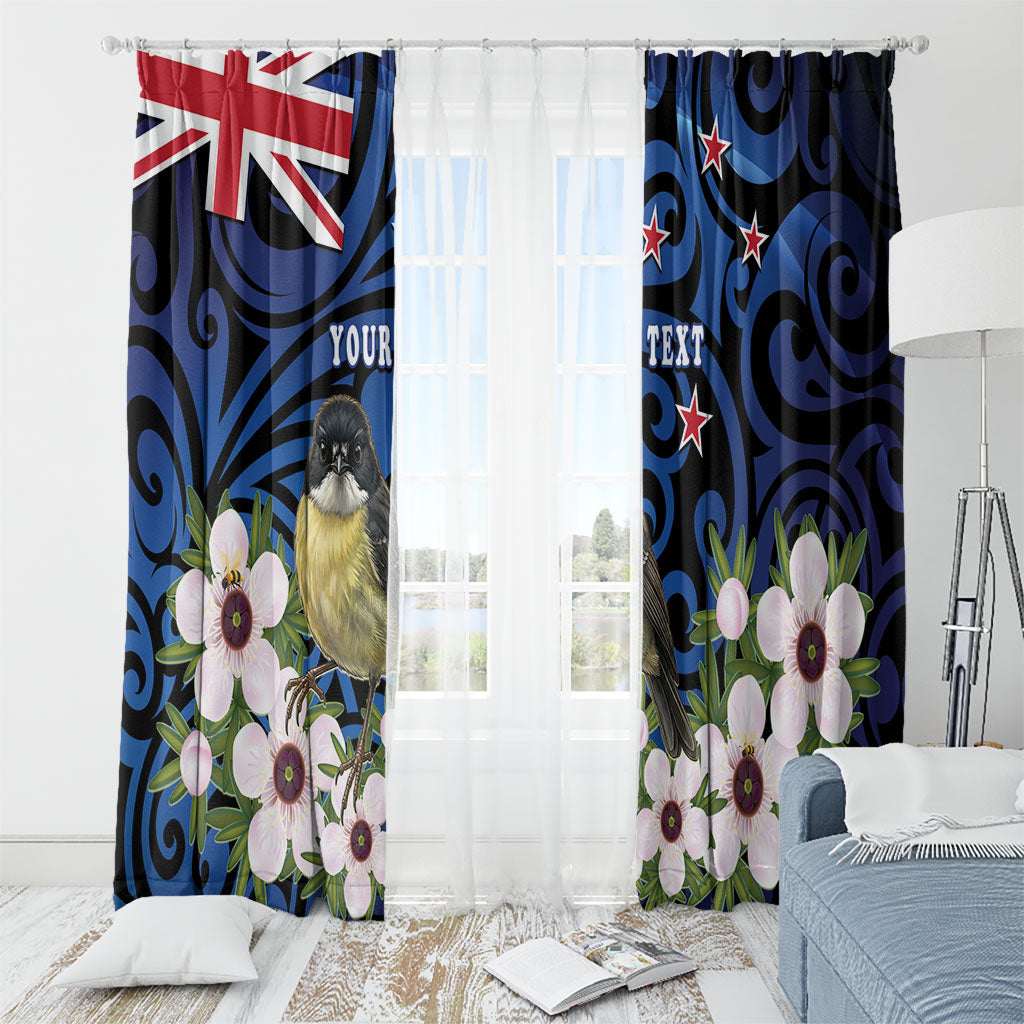Tomtit New Zealand Personalised Window Curtain Miromiro Manuka Flower Maori Pattern LT22 - Polynesian Pride