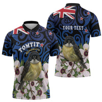 Tomtit New Zealand Personalised Zipper Polo Shirt Miromiro Manuka Flower Maori Pattern LT22 - Polynesian Pride