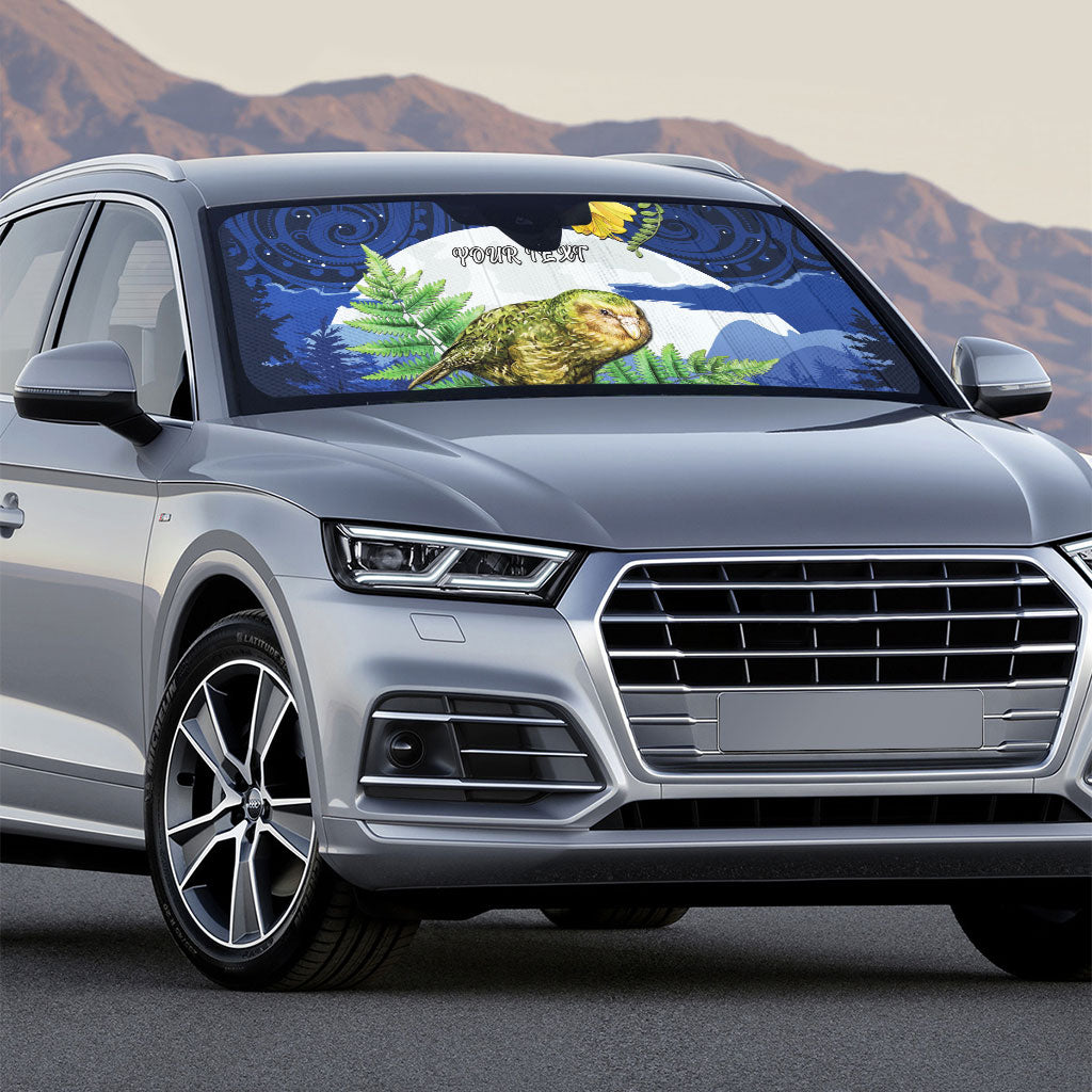 Kakapo New Zealand Personalised Auto Sun Shade Kowhai Flower Silver Fern Maori Pattern LT22 - Polynesian Pride
