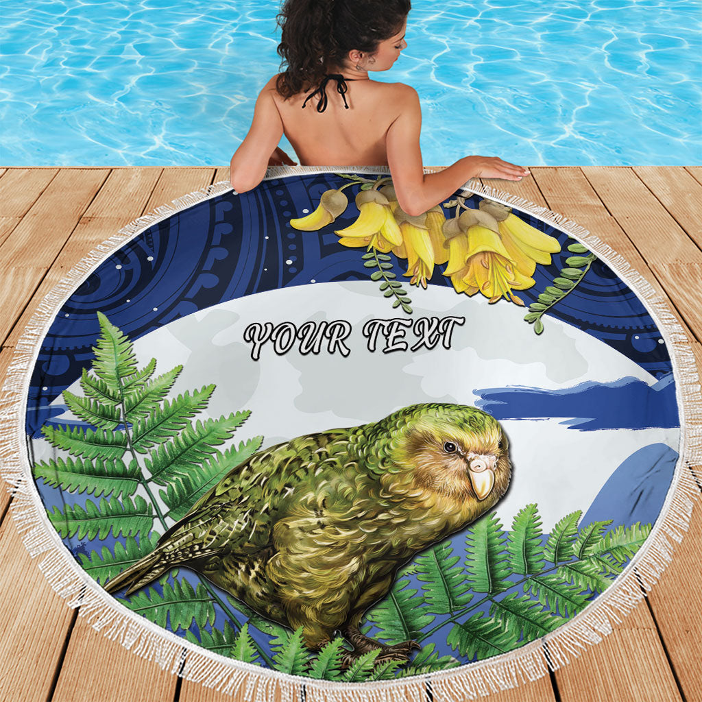 Kakapo New Zealand Personalised Beach Blanket Kowhai Flower Silver Fern Maori Pattern LT22 - Polynesian Pride