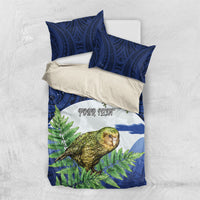 Kakapo New Zealand Personalised Bedding Set Kowhai Flower Silver Fern Maori Pattern LT22 US Twin 172cm x 218cm Blue - Polynesian Pride