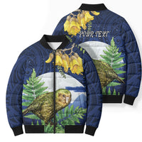 Kakapo New Zealand Personalised Bomber Puffer Jacket Kowhai Flower Silver Fern Maori Pattern LT22 - Polynesian Pride