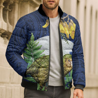 Kakapo New Zealand Personalised Bomber Puffer Jacket Kowhai Flower Silver Fern Maori Pattern LT22 - Polynesian Pride