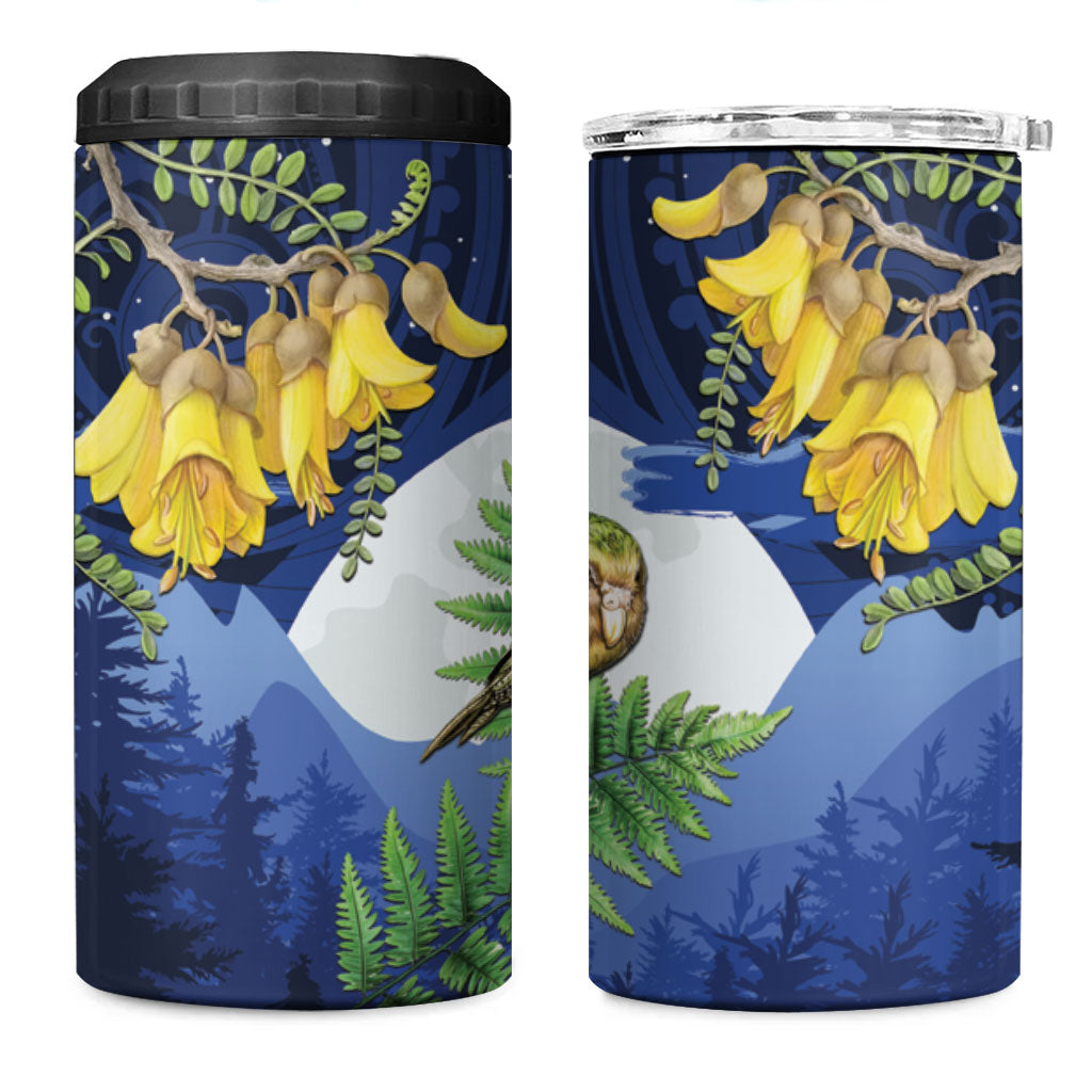 Kakapo New Zealand Personalised 4 in 1 Can Cooler Tumbler Kowhai Flower Silver Fern Maori Pattern LT22 One Size: 16 oz Blue - Polynesian Pride