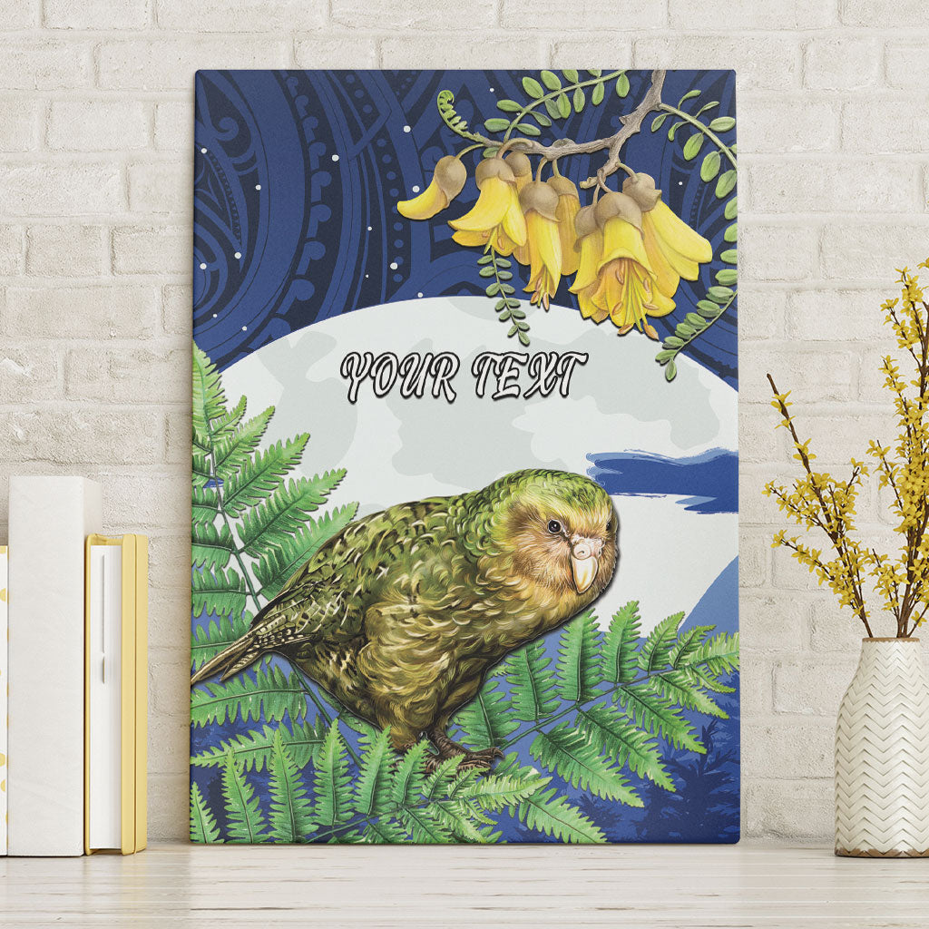 Kakapo New Zealand Personalised Canvas Wall Art Kowhai Flower Silver Fern Maori Pattern LT22 Without Frame Blue - Polynesian Pride