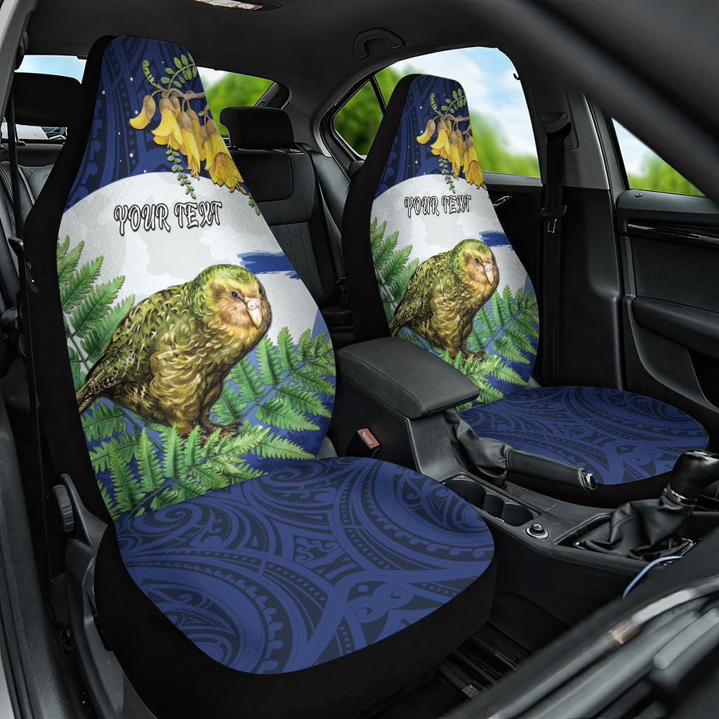 Kakapo New Zealand Personalised Car Seat Cover Kowhai Flower Silver Fern Maori Pattern LT22 One Size Blue - Polynesian Pride