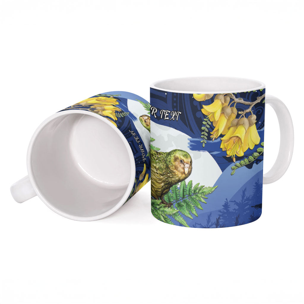Kakapo New Zealand Personalised Ceramic Mug Kowhai Flower Silver Fern Maori Pattern LT22 - Polynesian Pride