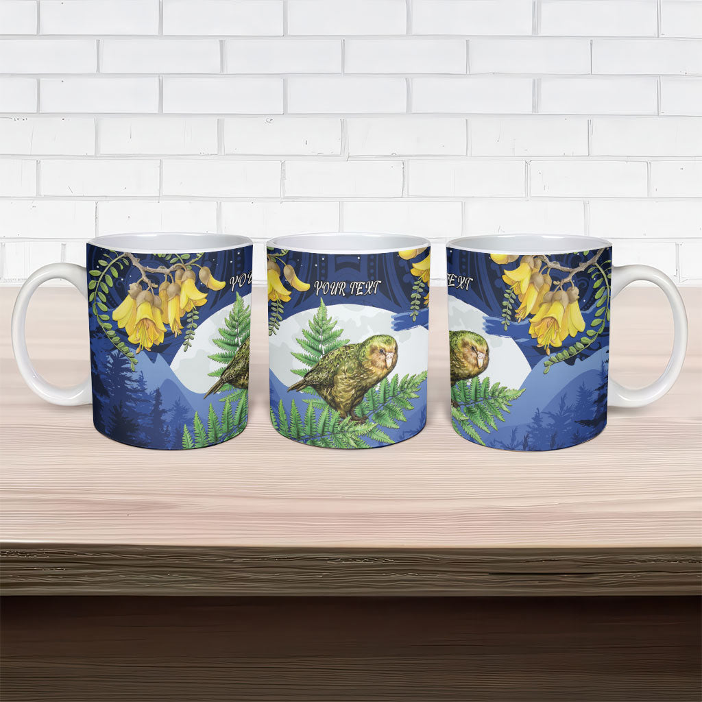 Kakapo New Zealand Personalised Ceramic Mug Kowhai Flower Silver Fern Maori Pattern LT22 - Polynesian Pride