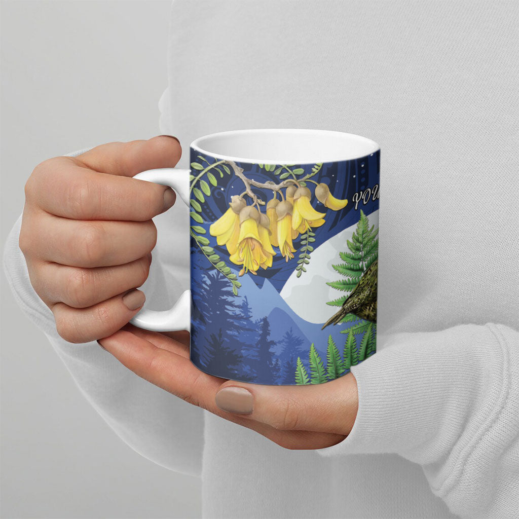 Kakapo New Zealand Personalised Ceramic Mug Kowhai Flower Silver Fern Maori Pattern LT22 - Polynesian Pride