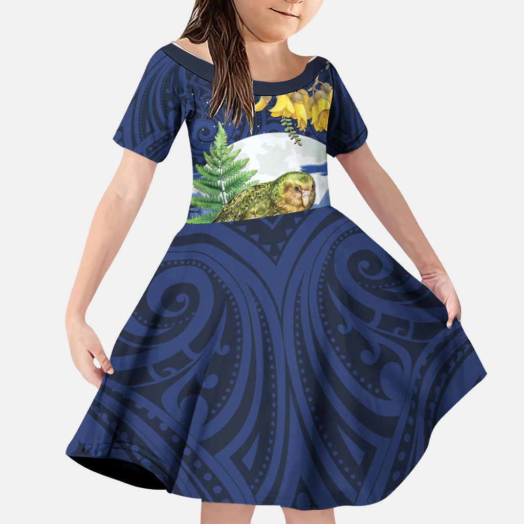 Kakapo New Zealand Personalised Family Matching Puletasi and Hawaiian Shirt Kowhai Flower Silver Fern Maori Pattern