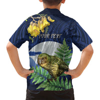 Kakapo New Zealand Personalised Family Matching Summer Maxi Dress and Hawaiian Shirt Kowhai Flower Silver Fern Maori Pattern