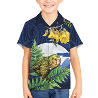 Kakapo New Zealand Personalised Family Matching Summer Maxi Dress and Hawaiian Shirt Kowhai Flower Silver Fern Maori Pattern
