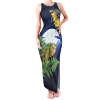 Kakapo New Zealand Personalised Family Matching Tank Maxi Dress and Hawaiian Shirt Kowhai Flower Silver Fern Maori Pattern