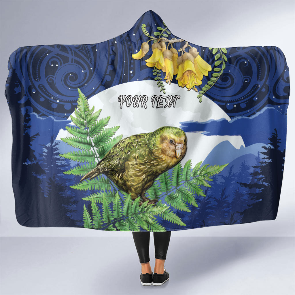 Kakapo New Zealand Personalised Hooded Blanket Kowhai Flower Silver Fern Maori Pattern
