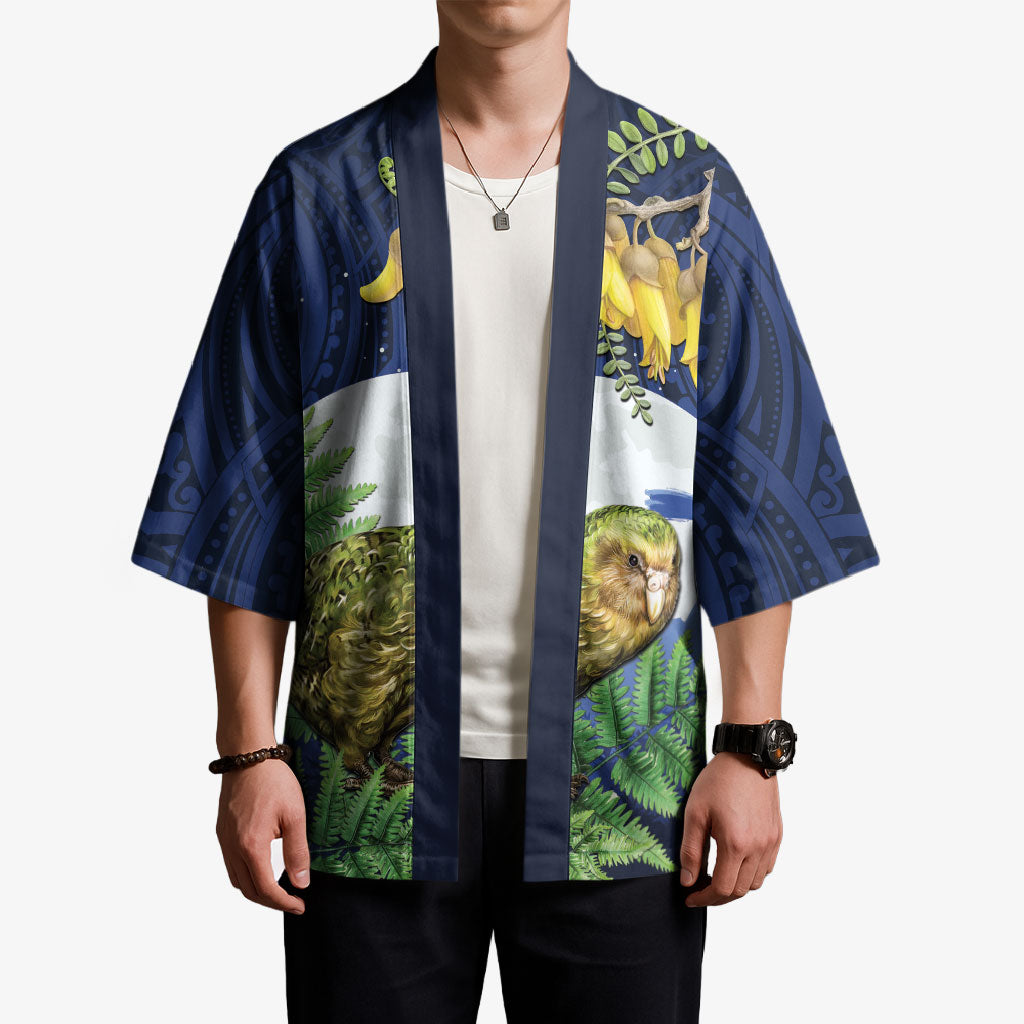 Kakapo New Zealand Personalised Kimono Kowhai Flower Silver Fern Maori Pattern LT22 - Polynesian Pride