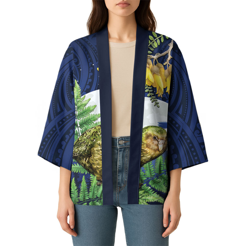 Kakapo New Zealand Personalised Kimono Kowhai Flower Silver Fern Maori Pattern LT22 - Polynesian Pride