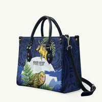 Kakapo New Zealand Personalised Leather Bag Kowhai Flower Silver Fern Maori Pattern LT22 Blue - Polynesian Pride