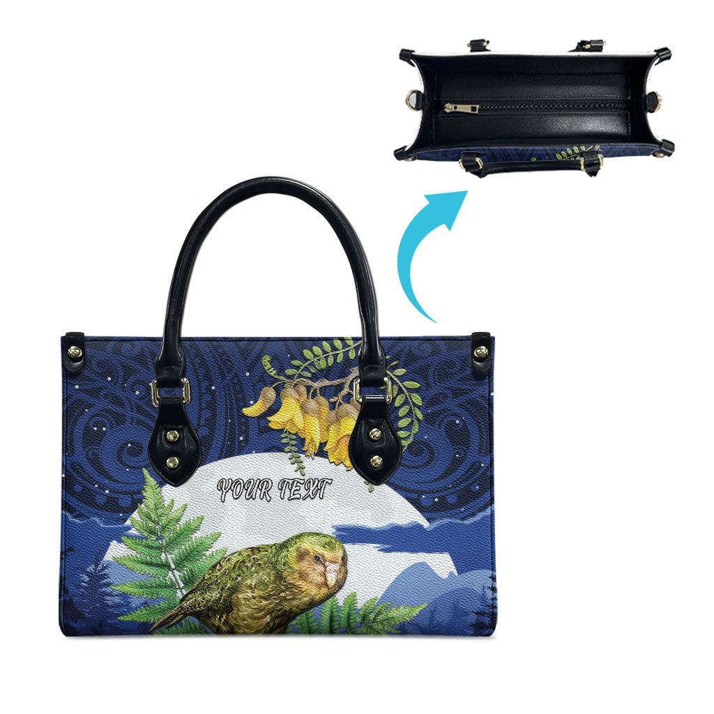 Kakapo New Zealand Personalised Leather Bag Kowhai Flower Silver Fern Maori Pattern LT22 - Polynesian Pride