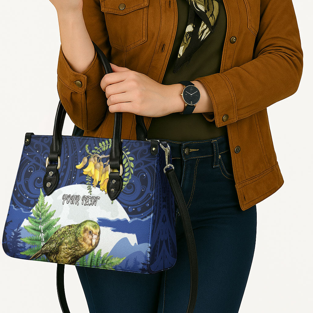 Kakapo New Zealand Personalised Leather Bag Kowhai Flower Silver Fern Maori Pattern LT22 - Polynesian Pride