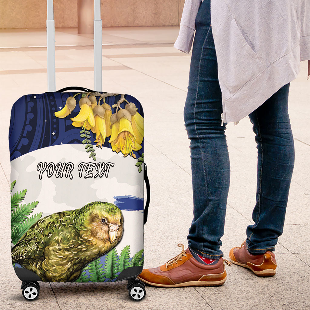 Kakapo New Zealand Personalised Luggage Cover Kowhai Flower Silver Fern Maori Pattern LT22 Blue - Polynesian Pride