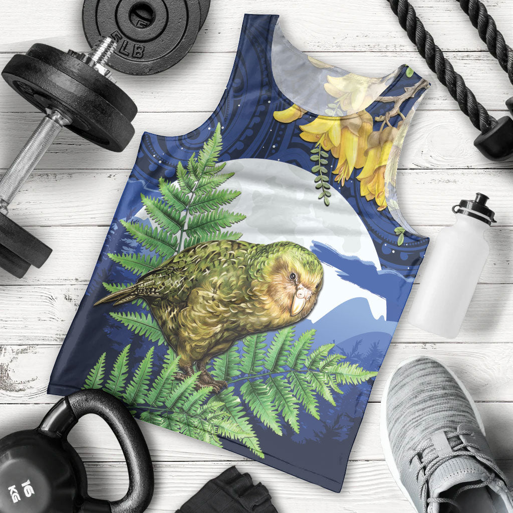 Kakapo New Zealand Personalised Men Tank Top Kowhai Flower Silver Fern Maori Pattern LT22 - Polynesian Pride