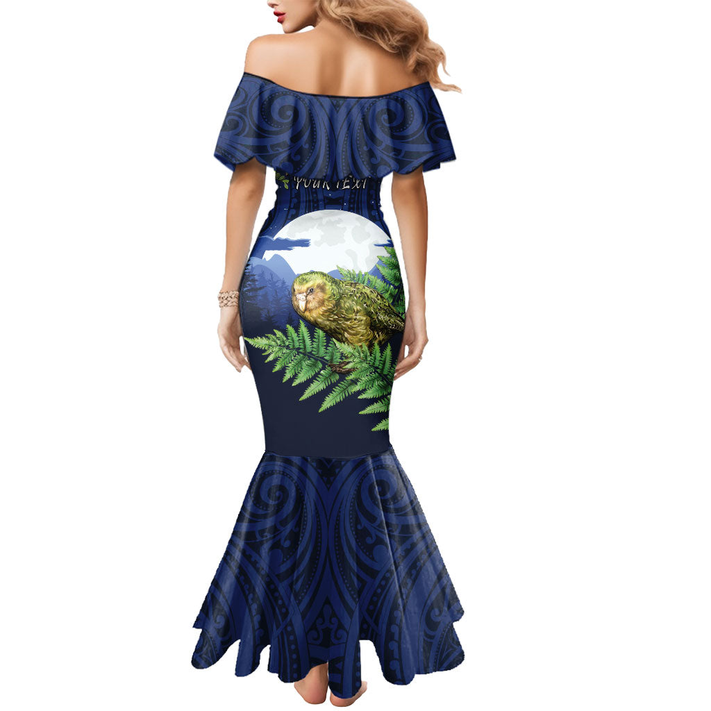 Kakapo New Zealand Personalised Mermaid Dress Kowhai Flower Silver Fern Maori Pattern