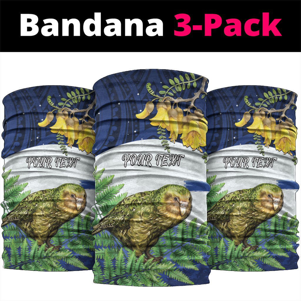 Kakapo New Zealand Personalised Neck Gaiter Kowhai Flower Silver Fern Maori Pattern LT22 package One Size: 25*50cm Blue - Polynesian Pride