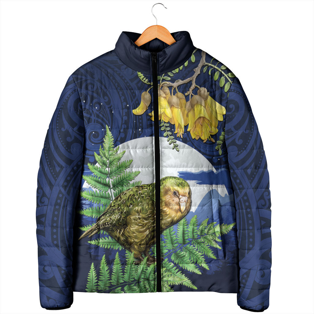 Kakapo New Zealand Personalised Padded Jacket Kowhai Flower Silver Fern Maori Pattern LT22 - Polynesian Pride
