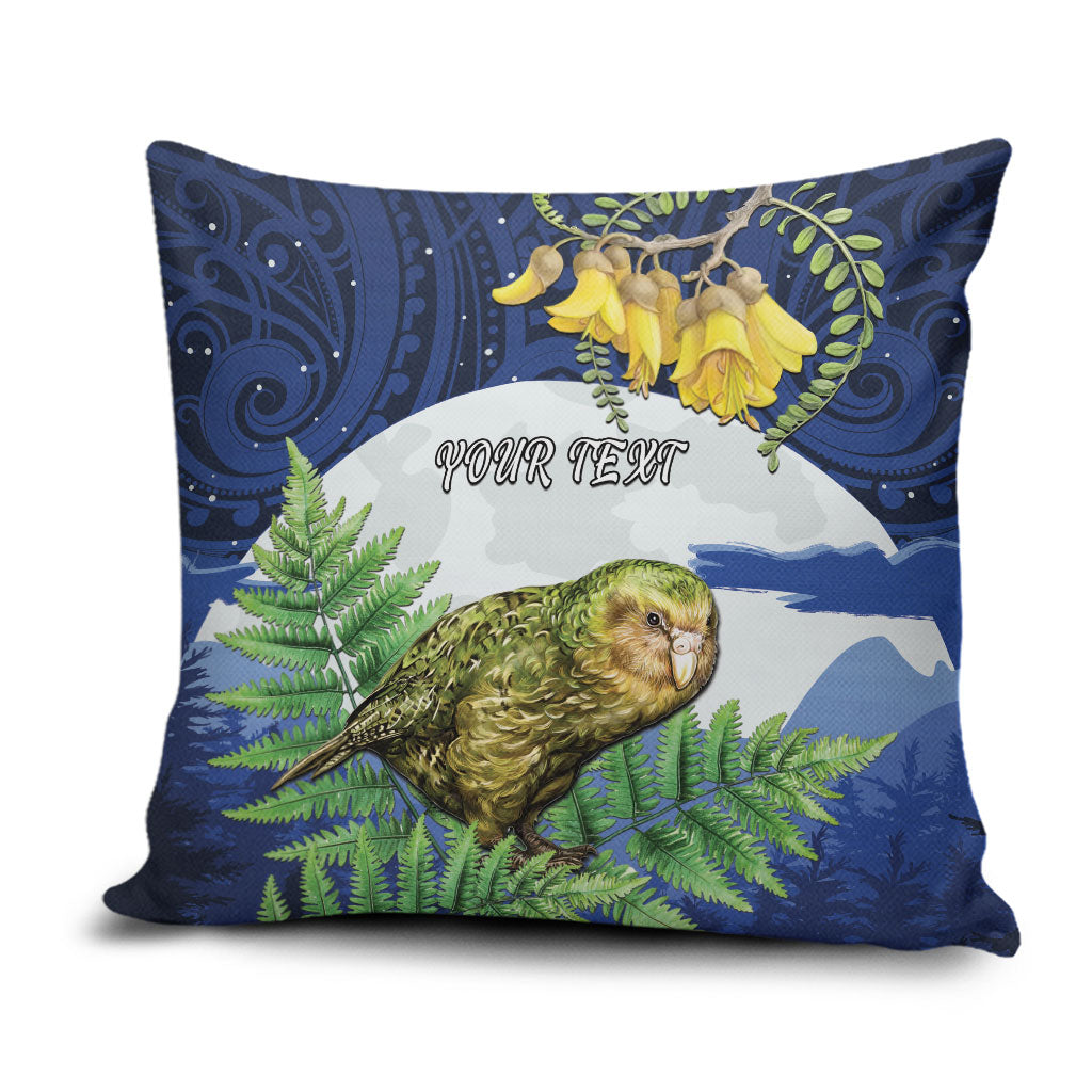 Kakapo New Zealand Personalised Pillow Cover Kowhai Flower Silver Fern Maori Pattern