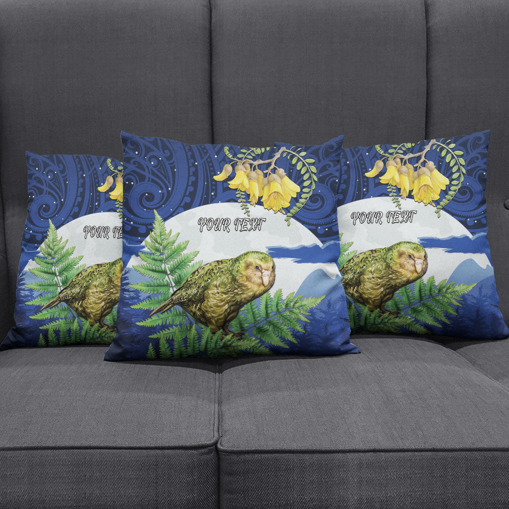 Kakapo New Zealand Personalised Pillow Cover Kowhai Flower Silver Fern Maori Pattern LT22 - Polynesian Pride