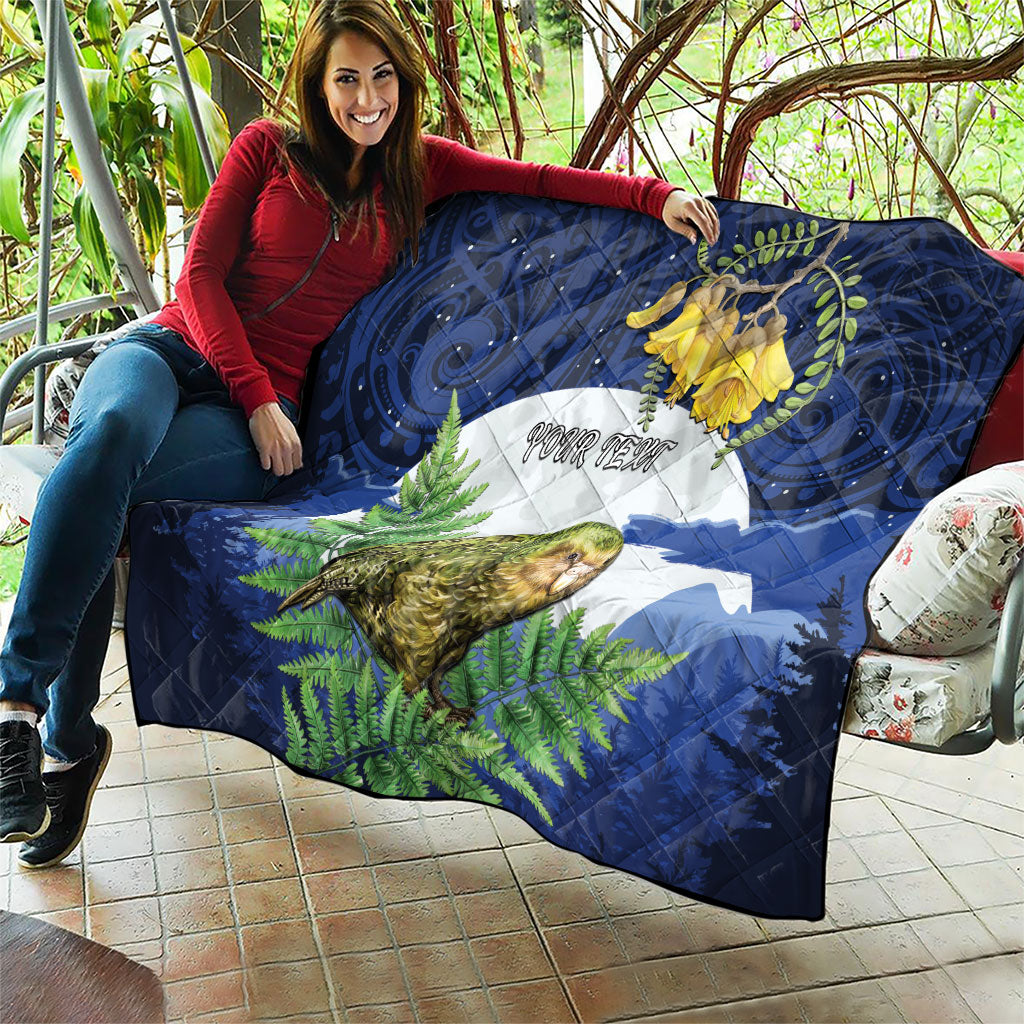Kakapo New Zealand Personalised Quilt Kowhai Flower Silver Fern Maori Pattern LT22 - Polynesian Pride